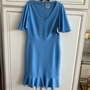 NWT Anne Klein Blue Ruffled Sheath Dress Size 2